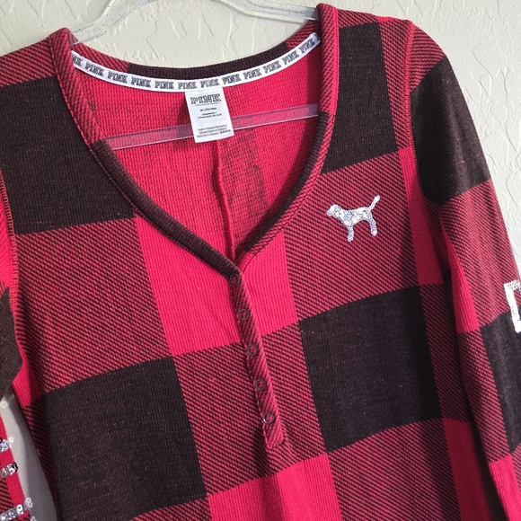 Victoria's Secret PINK Red Plaid Onesie Bling Medium - Picture 6 of 10